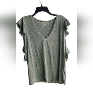 Time and Tru Olive Green Ruffle Sleeve Tank Top